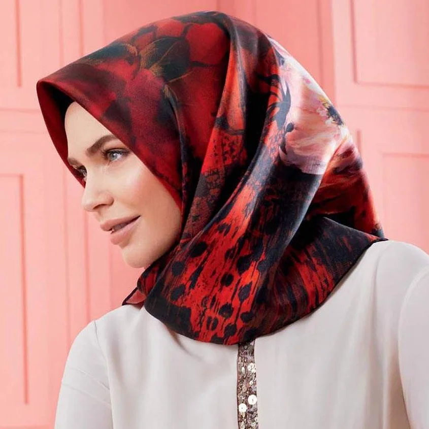 Hot sell 90 square printed women hijab Digital printed custom print  square  silk satin scarf muslim