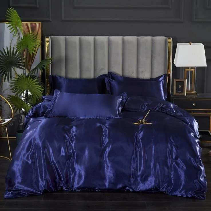 Quick Dry light luxury Summer Ice Silk 4pcs High Quality Simulated Silk Quilt Cover Sheet Bedding Bedding Set