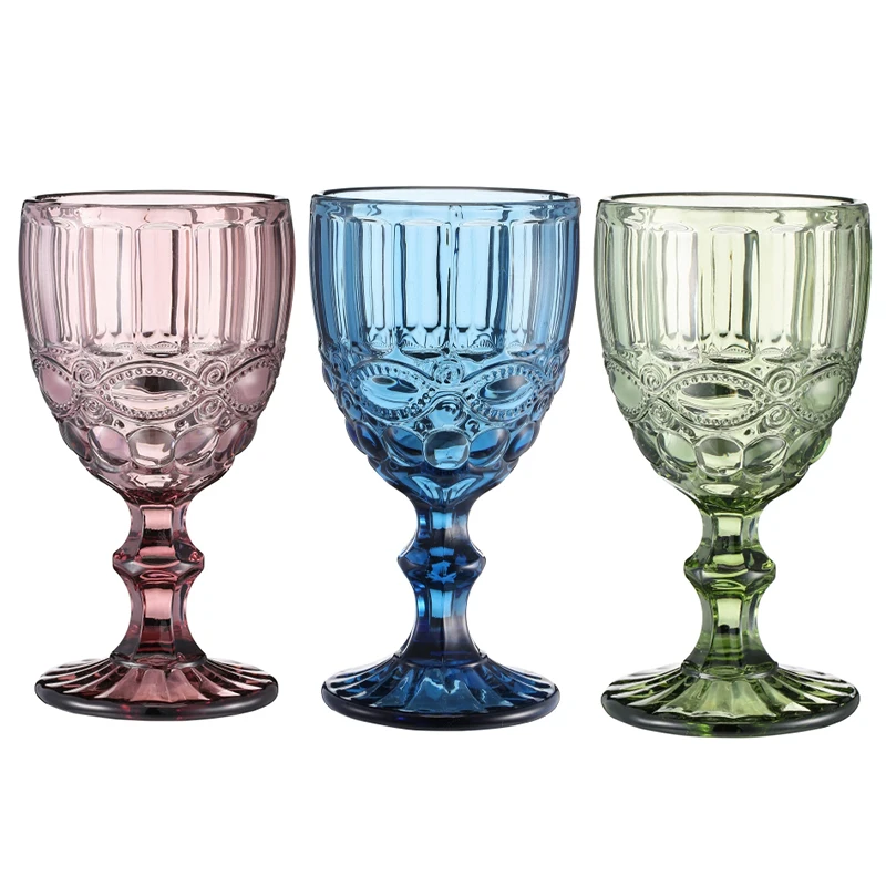 European Style Embossed Red Wine Glass Stained Glass Refueling Goblet Vintage Wine Glass Household Juice Drinking Cup Thickened