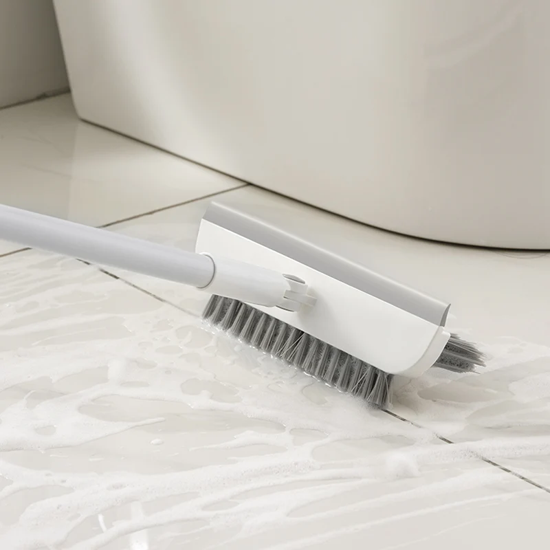 Floor Scrub Brush with Long Handle 3 in 1 Scrape and Heavy-Duty Stiff Bristle Scrubber Brush for Cleaning Shower Bathroom Patio