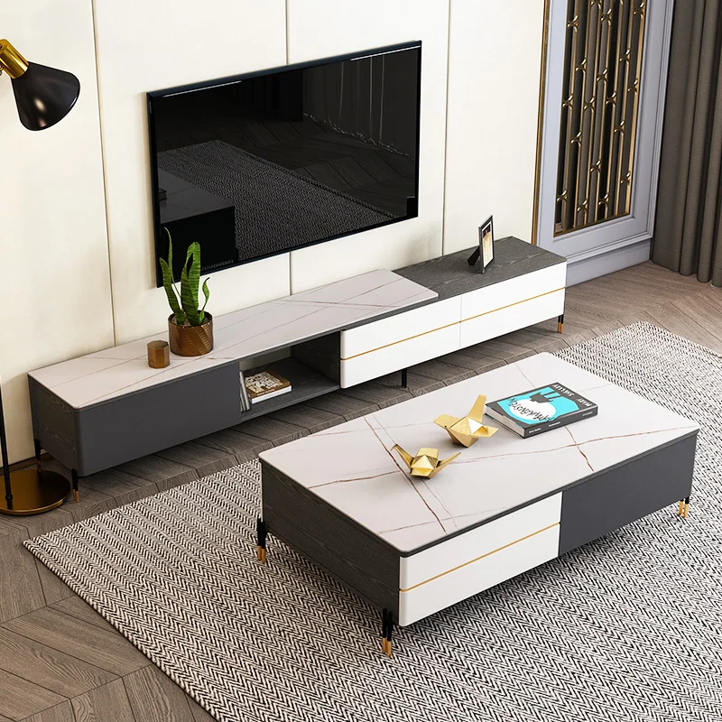 Hot Sale Multifunctional U-base Large Round Coffee Luxury Furniture Marble Top TV Stand White Wooden Table With