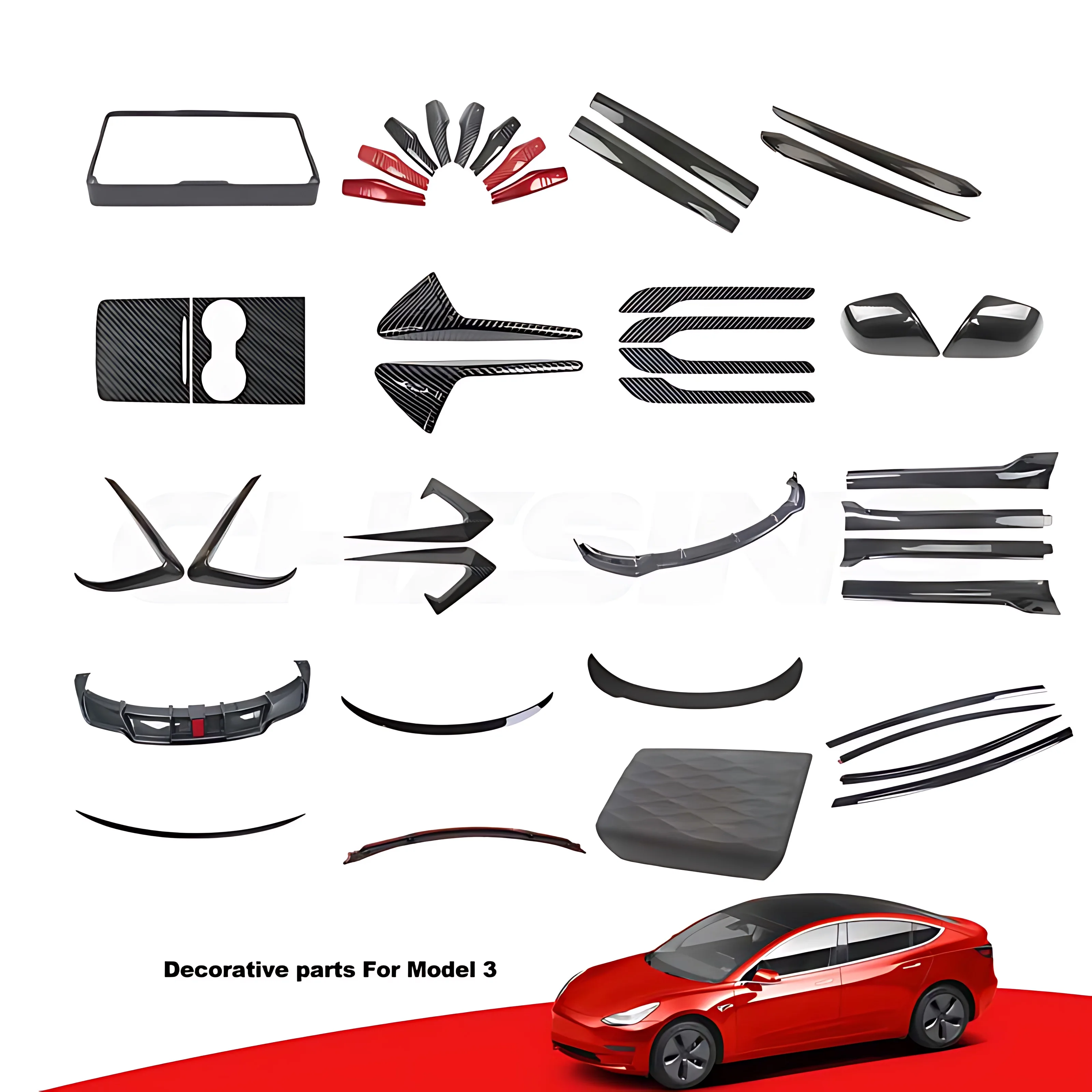 Car Exterior Decoration Armrest Cover Front Splitter Dashboard Cover Trim Fender Side Camera Frame For Tesla Model 3