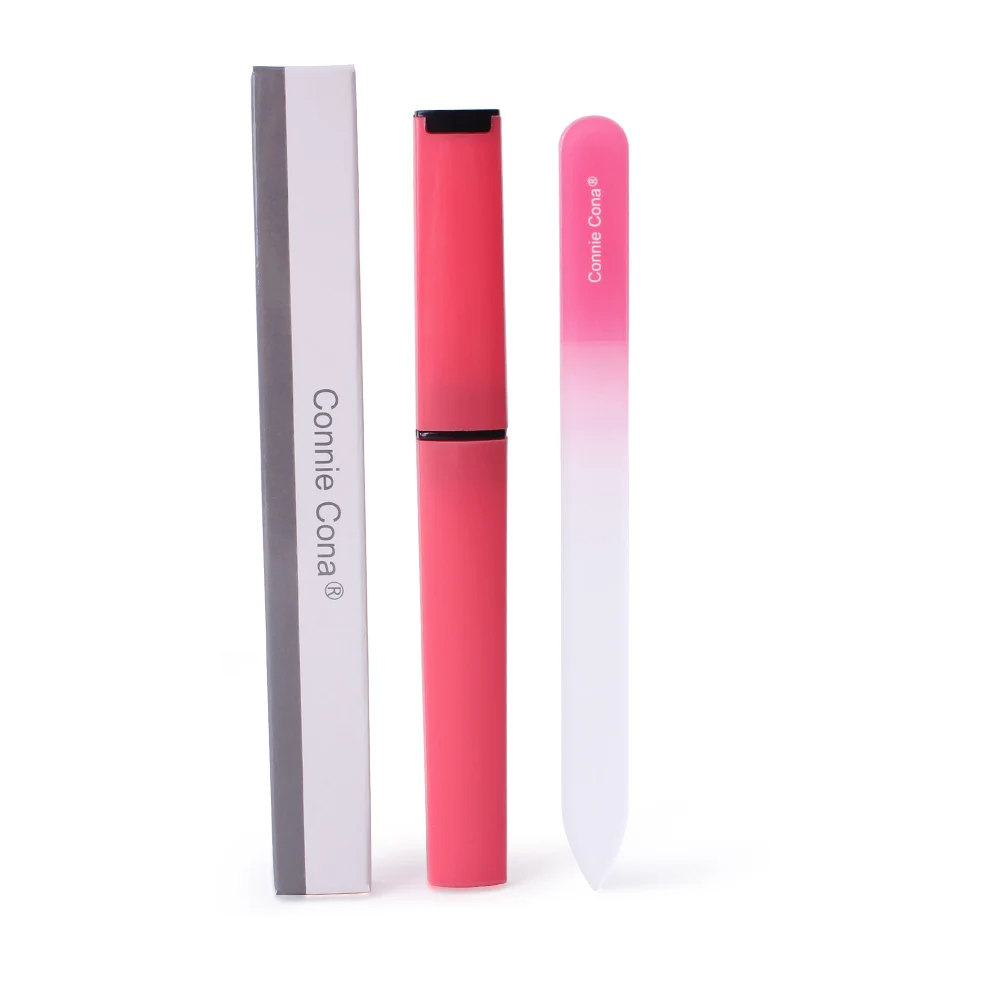 Low MOQ Connie Cona brand red double sided glass nail file with case