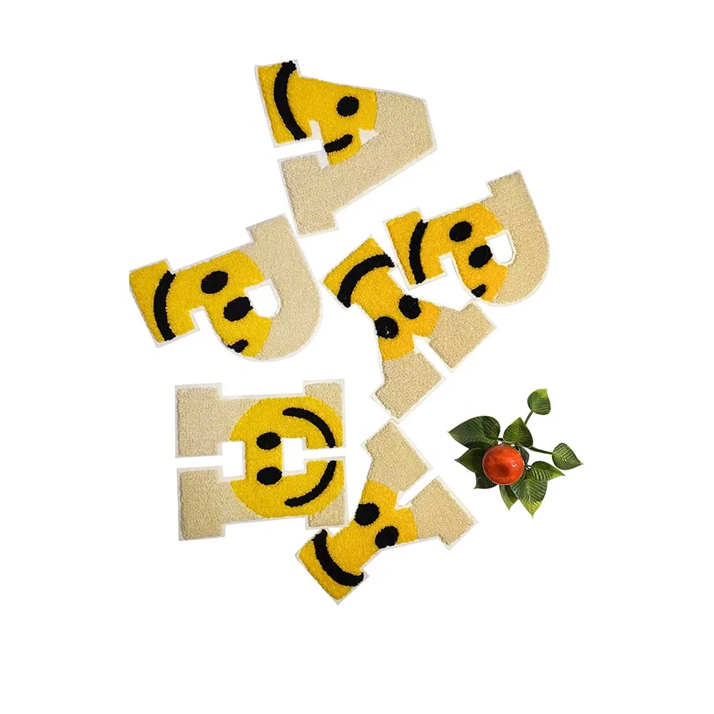Smile face heat transfer chenille letter patch alphabet