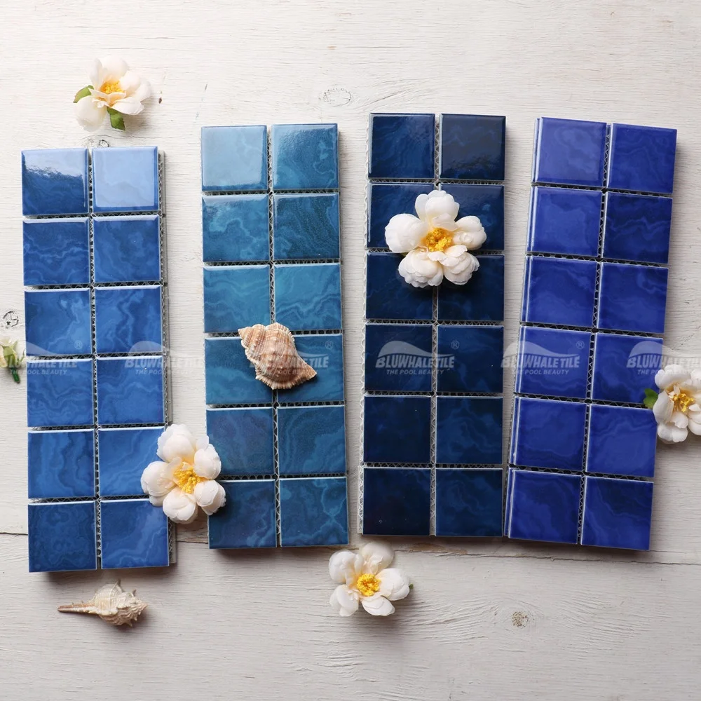Bluwhale Foshan Factory Wholesale Pool Mosaic Price Inkjet Glossy Glazed Ceramic Swimming Pool Tile Mosaic