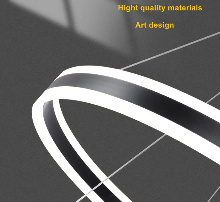 Black Base 2 Ring Pendent LED Chandelier 60W Dimbeautiful Bedroom Living Room Isolated Driver Ce Rohs Round Led Ceiling Light