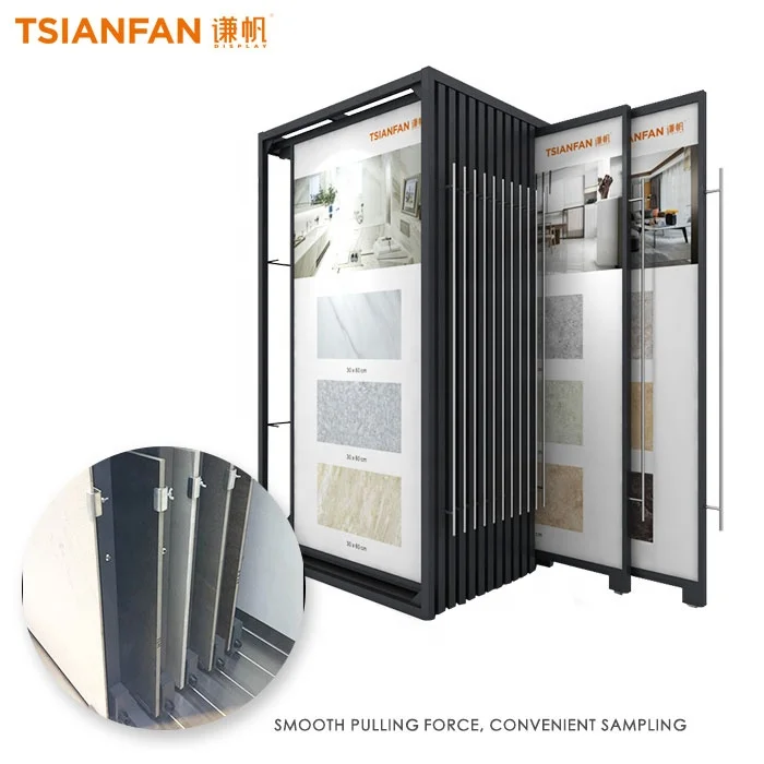 New style store mdf 2 tier liners brackets tile display stand natural stone sliding showroom marble slab quartz display shelf
