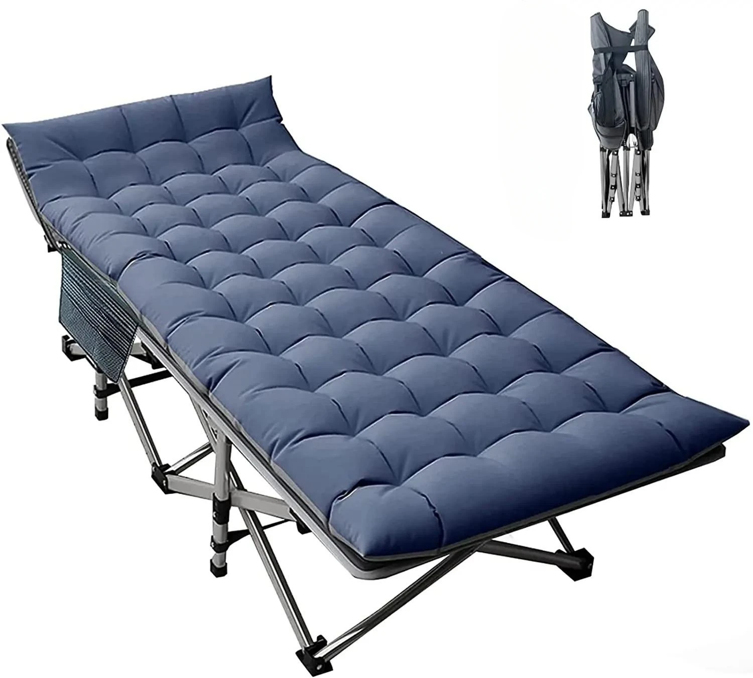 High Quality Portable Outdoor Folding Bed Camping Sleeping Cots Stainless Steel Pipe Soft Mattress Folding Bed For Home Beach