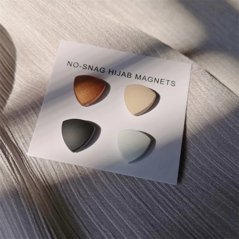 Factory wholesale custom many colors safety scarf triangle shape hijab accessories pins muslim magnets brooch magnetic hijab pin