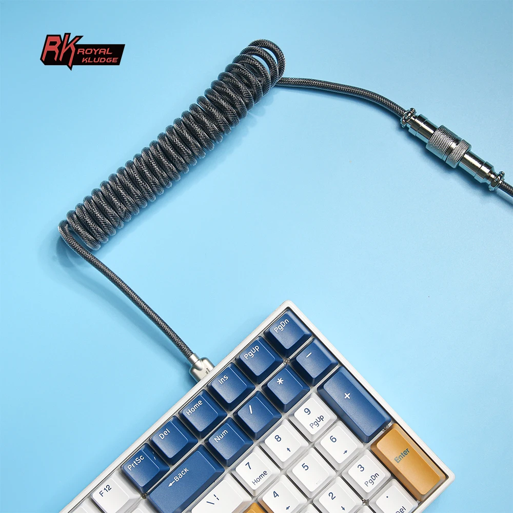 Royal Kludge RK Mechanical keyboard cable USB type C rainbow color braided spiral coiled extension portable cable