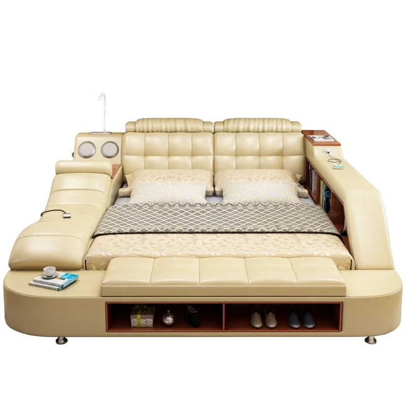 Modern Luxurious king size smart bed bedroom furniture multifunction storage bed smart leather bed with storage massage