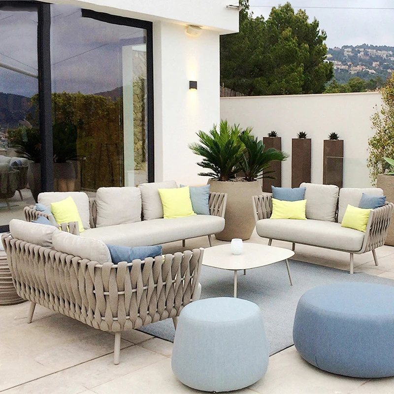Современный роскошный отель бассейн сторона сад веревка открытый диван набор патио мебель
