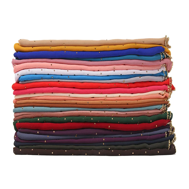 Lain Pearl Bubble Chiffon Diamond Rhinestone Shawl Scarf High Quality Shimmer Beads Headband Wrap Foulard Muslim Hijab Sjaal