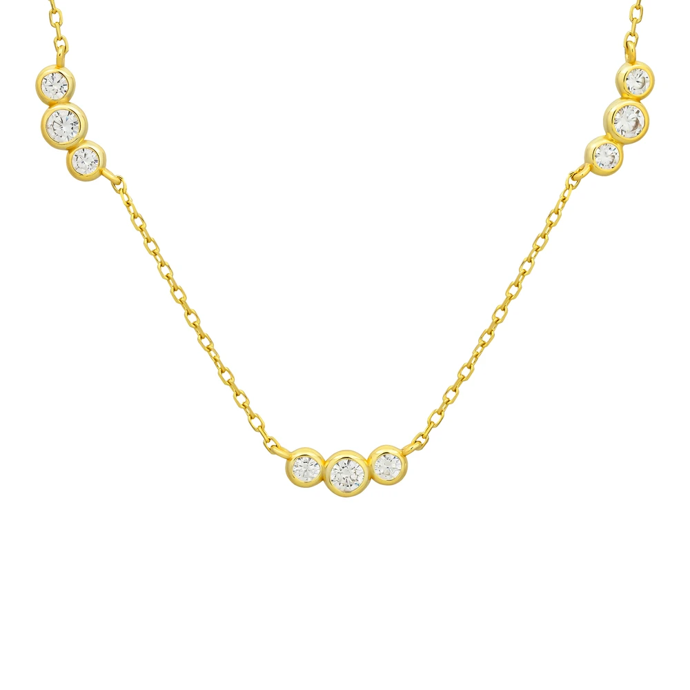 Three Bezel Zircon Charm Gold Plated  925 Sterling Silver Jewelry Necklace Joyas De Plata 925 Por Mayor