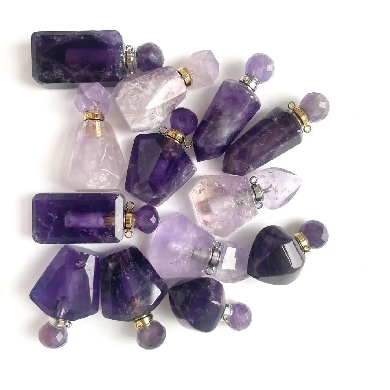 Natural gemstone quartz amethyst mini crystal perfume  bottle for necklace