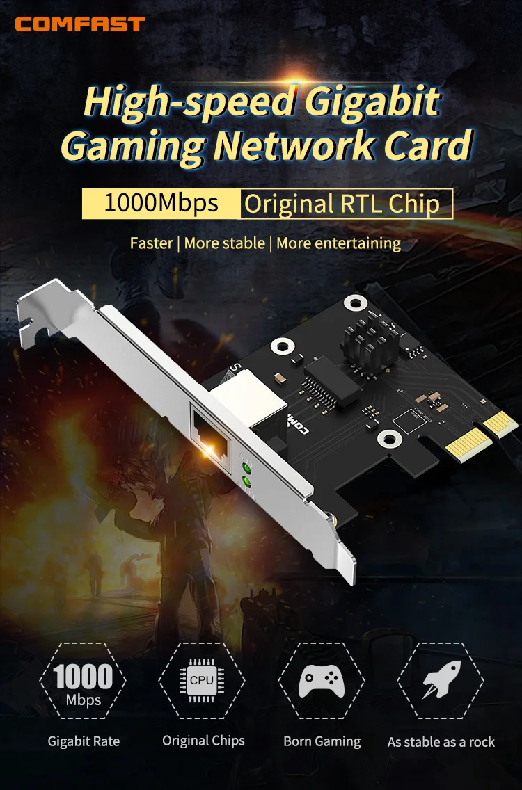 Comfast Realtek RTL8168H PCIe 4x сервер один порт RJ45 Lan Карта гигабитный сетевой адаптер сетевые карты