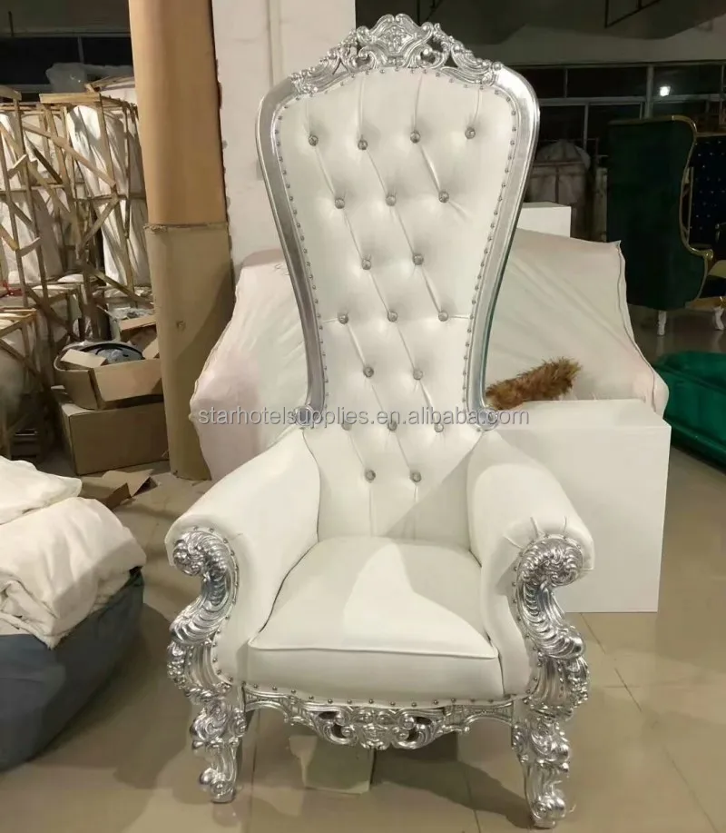 Superb Quality Lion King Throne Chairs Hotel Furniture Solid Wood Gold White French Antique Queen Wedding Chairs