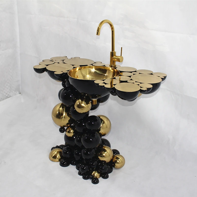 Springlegroup european corner decor art round single hole stand alone stainless steel black luxury bathroom sink bowl