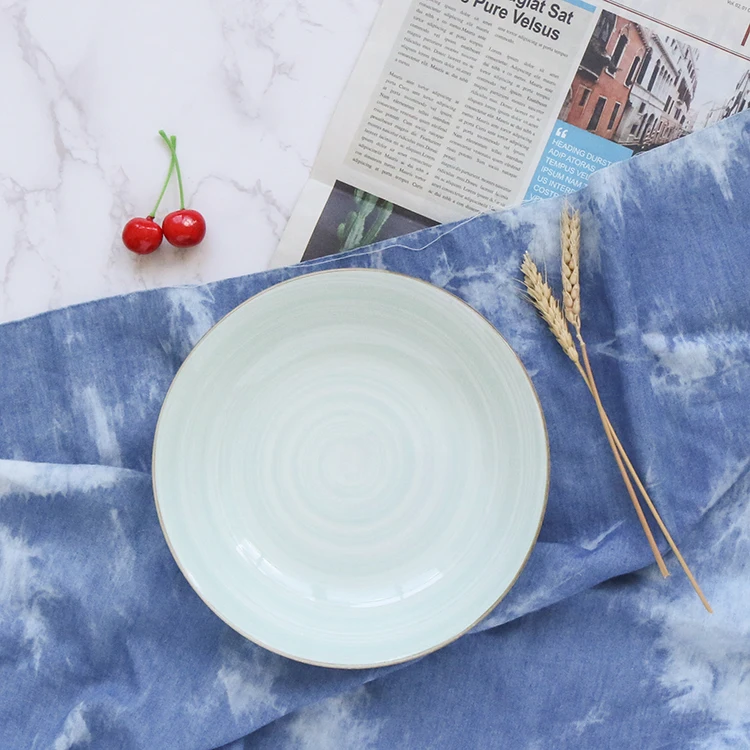 
Light green spiral pattern moon soup plate ceramic plate household tableware dish plate 