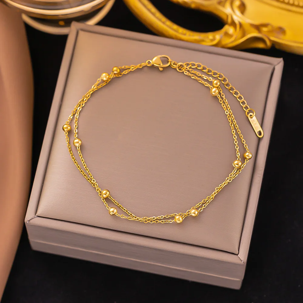 Trendy Charm Cherry Pendant Anklet Bracelet Punk Jewelry Anklets Link Chain Stainless steel Round Ball Bracelet Anklet