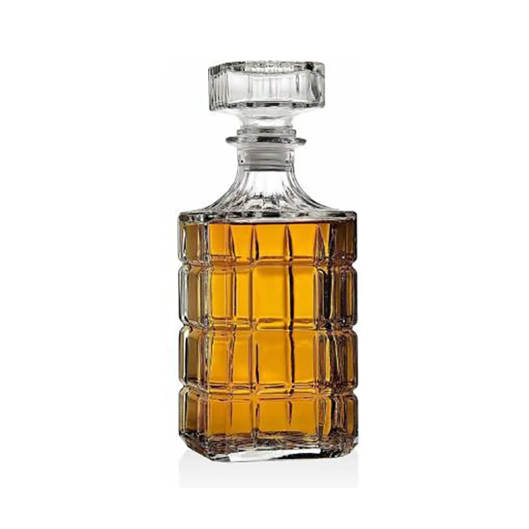 Wholesale Empty Clear Checkered Pattern Square Glass Whisky Decanter for Bourbon Brandy Vodka Wine 100ML 1L