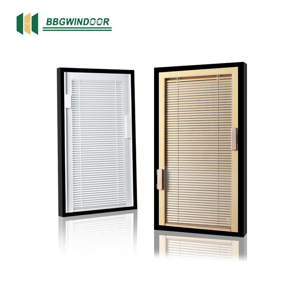 BBGWINDOOR Hot Selling Aluminium Double Glass Door With Venetian Blinds Magnetic Curtain Anti-Damage Blinds For Windows