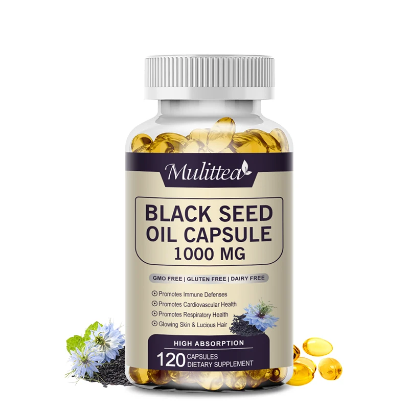 Mulittea Cardiovascular Health Supplement 120pcs Black Seed Oil Capsule 1000mg Black Cumin Seed Oil Extract Softgel