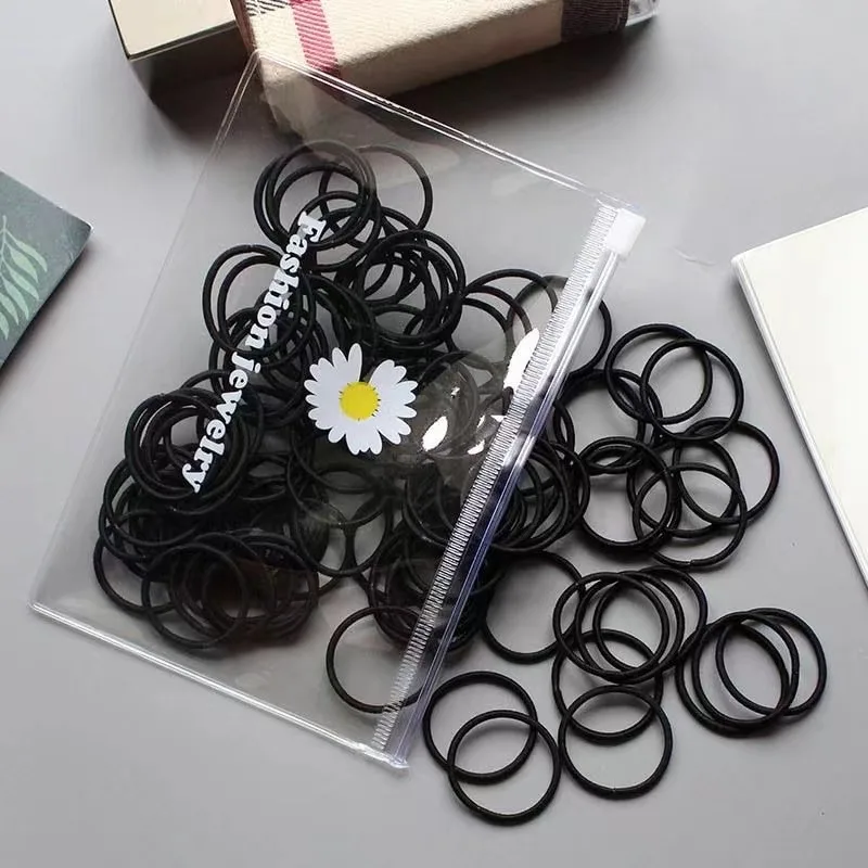 100pcs/bag Girls High Elastic Color Hairband Rubber Band Hair Rope