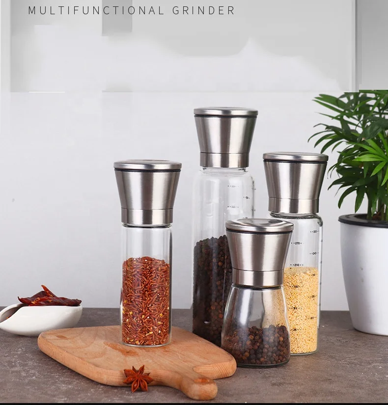200ml,300ml,500ml High Borosilicate Glass Spice Jars Stainless Steel Grinder Cap