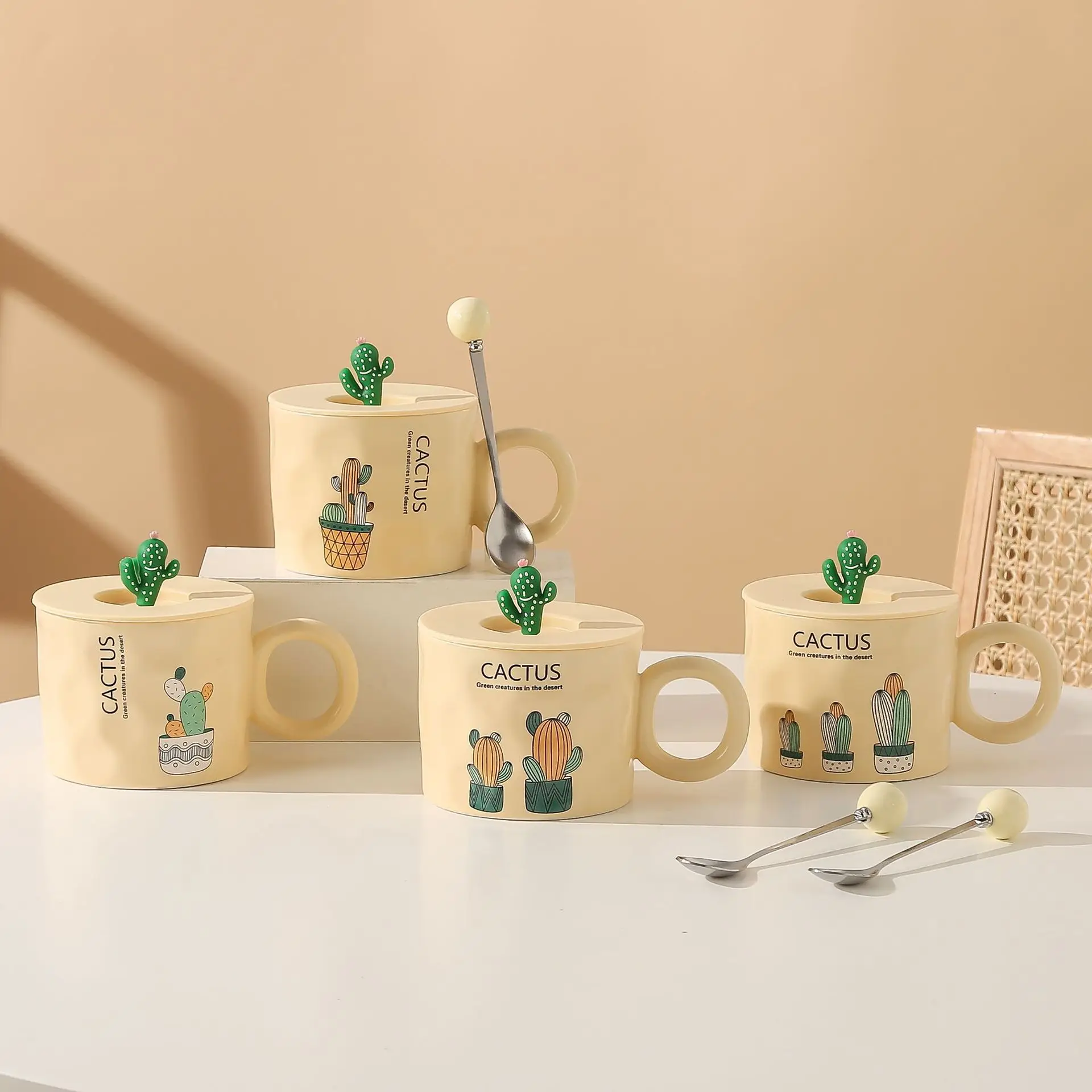 Wholesale Ceramic Cup with Lid Spoon  Gift Box Cup Couple Office Water Cup Coffee and Milk Mug