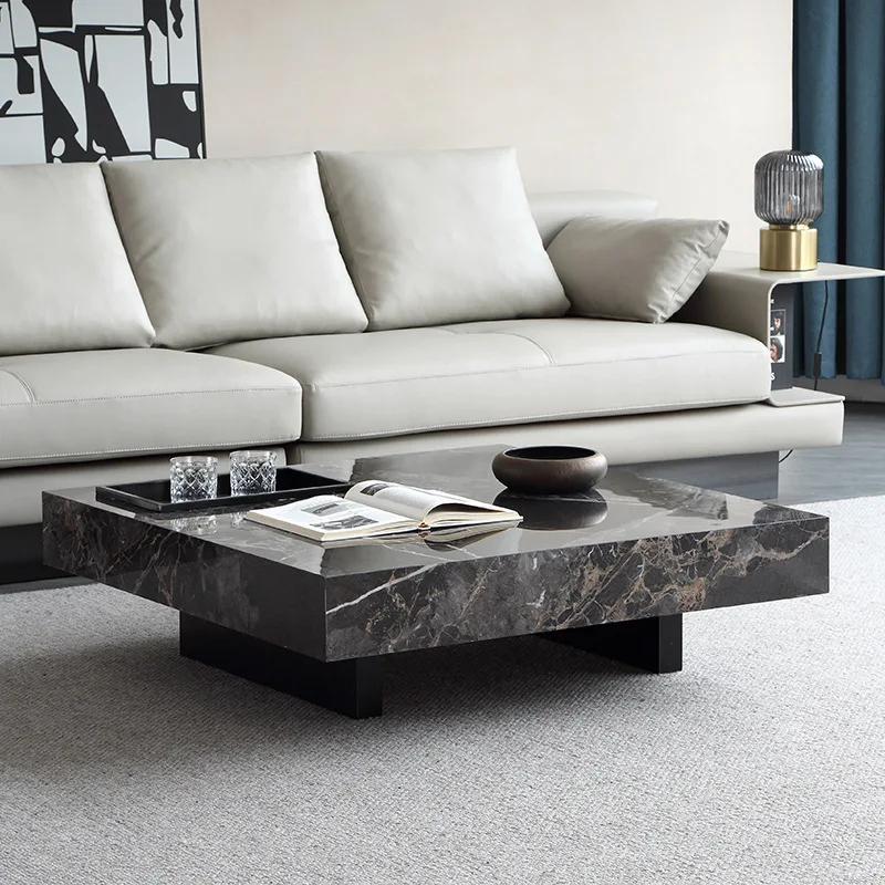 Italian light luxury stainless steel black gold marble tabletop living room furniture high-end coffee table