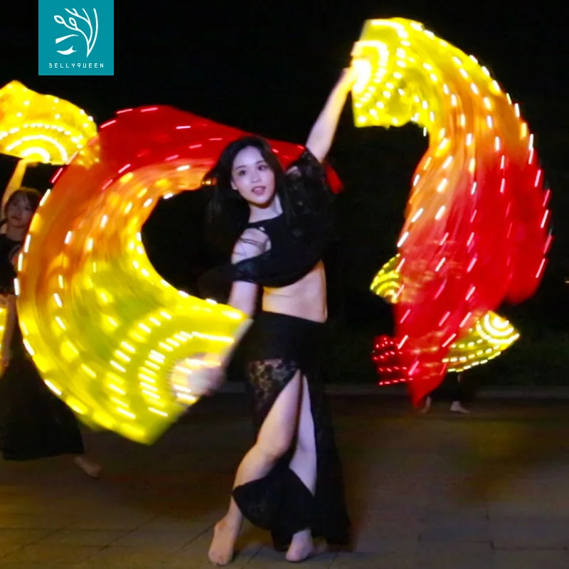 Light Up Stage Yellow+Orange+Red Belly Dance Led Fan For Ladies