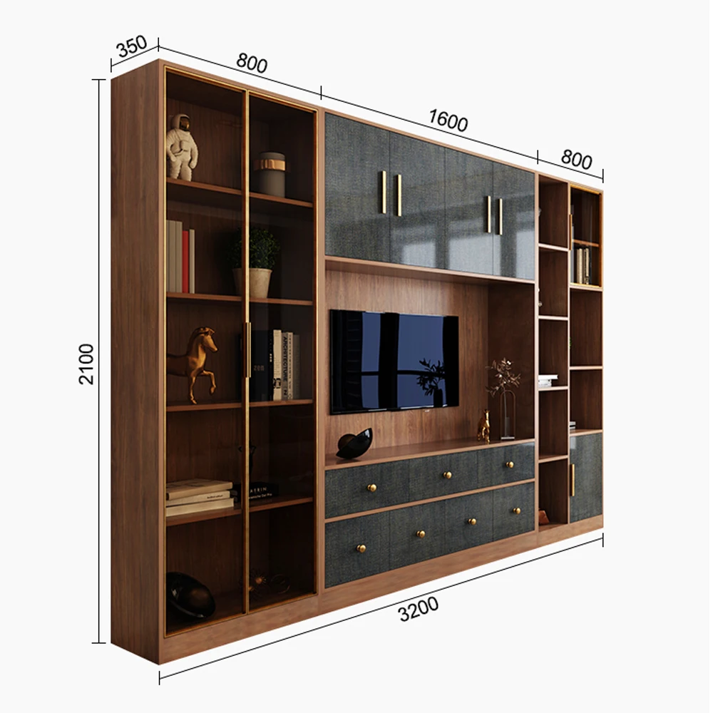 Custom made Luxury modern design living room furniture wall cabinet TV stand with bookshelves storage cabinets