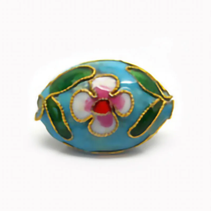 Wholesale handmade Cloisonne 20x13mm flat oval loose bead metal beads in assorted colors for jewelry making