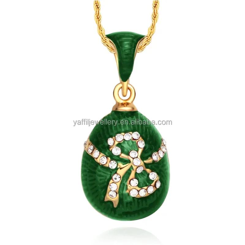 Premium Enamel Handmade Jewelry Brass Vintage Egg Bow Pendant Charm Crystal Rhinestone Necklace For Women Jewelry