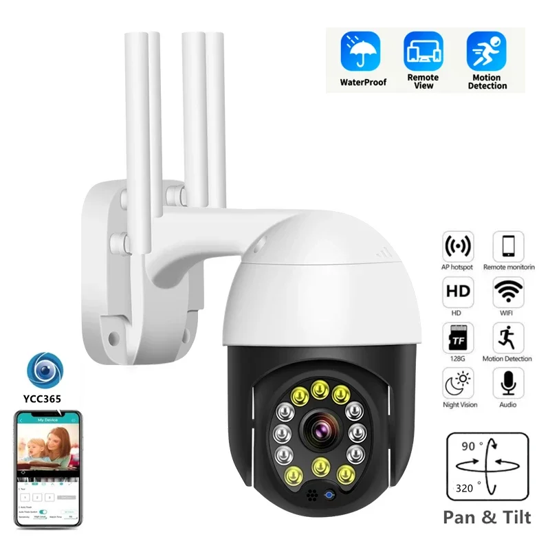YCC365 Plus 2MP PTZ Camera WIFI Wireless Audio Video Surveillance IP Camera Auto-Tracking Speed Dome Camera Outdoor for Home