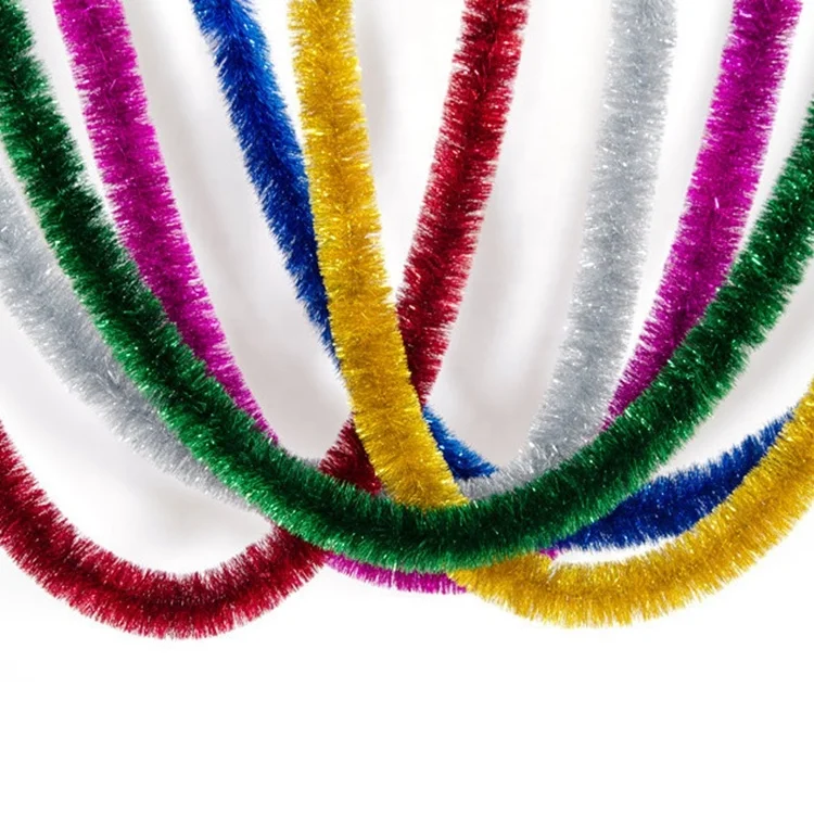Wholesale Good quality low price Festival party decorations wired shiny pet thicken hanging christmas tinsel garland