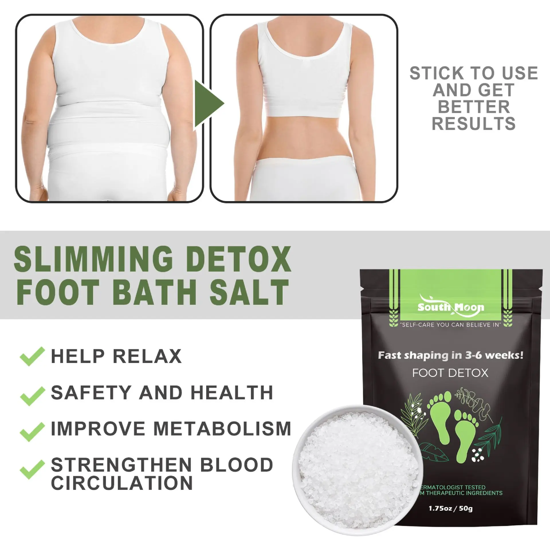 EELHOE Fat Burning Foot Bath Salt Soak Fast Slimming Ginger Detox Salt Foot Soak Body Detox Stress Relax Weight Loss Health Care