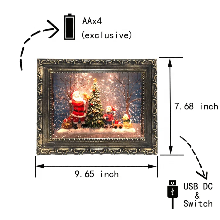 Wholesale Snow Globe Souvenir Custom Led Santa Lights Snow Ball Christmas Decoration Supplies Glitter Spinning Christmas Lantern