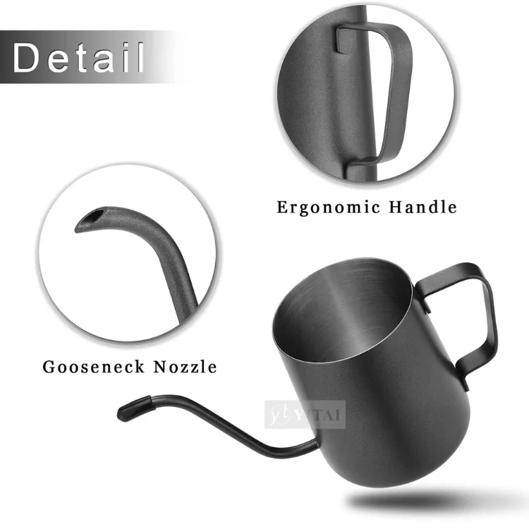 Black Gooseneck Coffee Pot Stainless Steel Coffee Maker Hand Drip Pot Pour Over Coffee Kettle