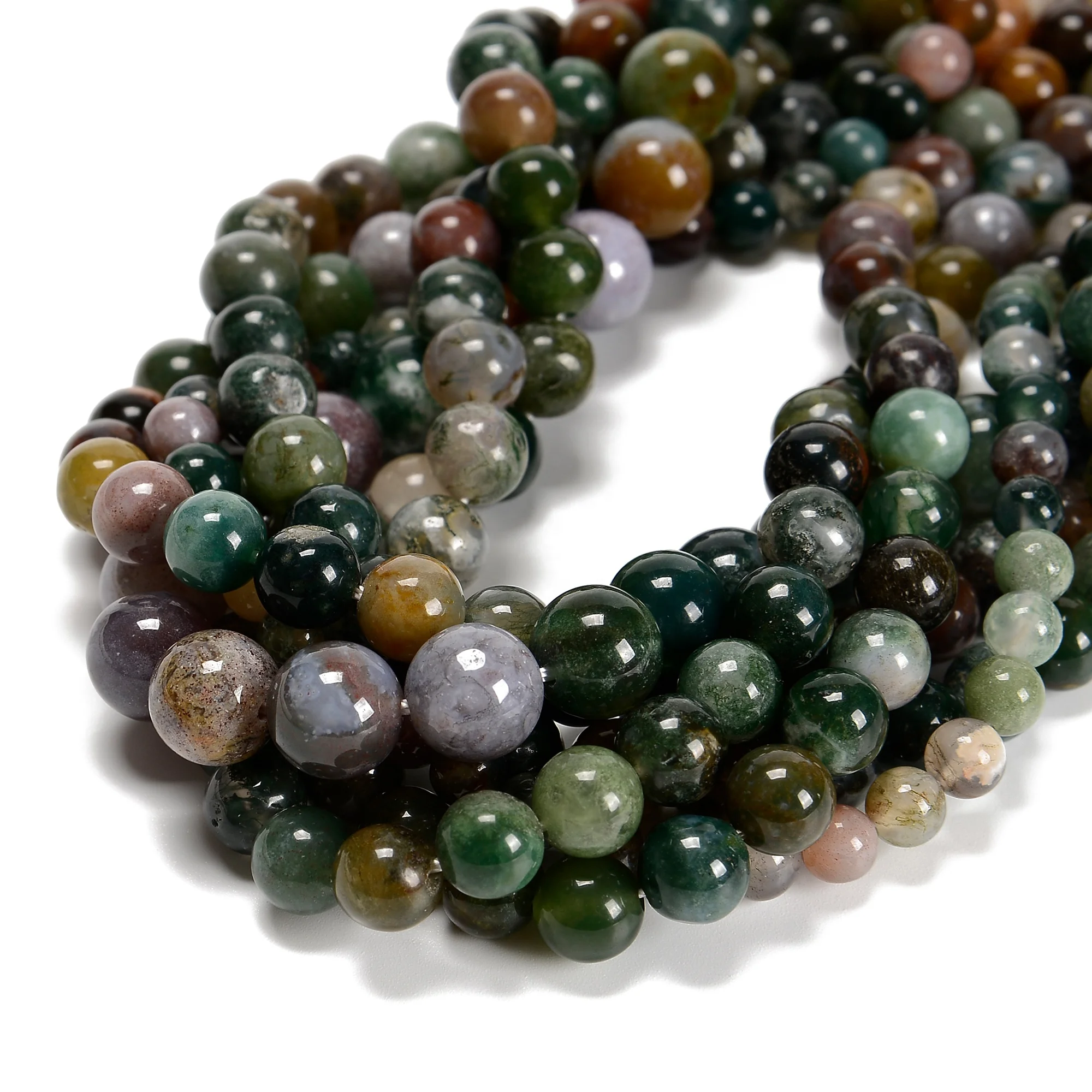 YMJ Hot Sell 4mm 6mm 8mm 10mm 12mm Indian Agate Loose Bead Smooth Round Stone beads for Jewelry Making Bracelet