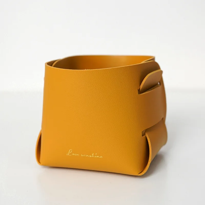 2021 Wholesale Gifts Custom Pu Leather Pen Make Up Tray For Storage Cosmetic Brush Vase Leather Storage Box