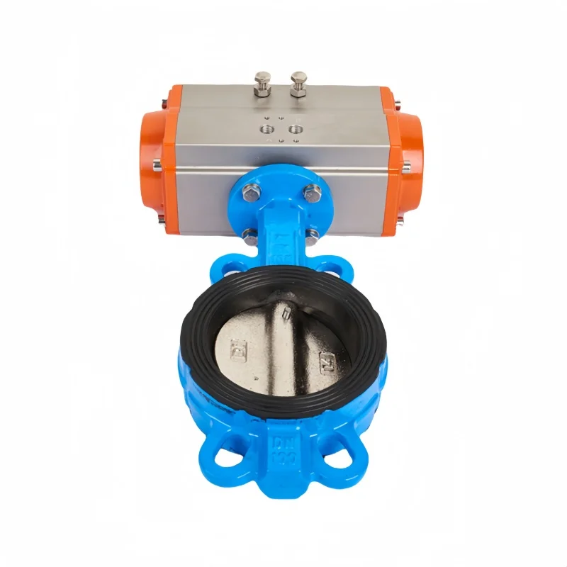 4 Inch Cast Iron Wafer Type Butterfly Valve EPDM Soft Sealed Ball Mill Malve Plate AT Double Acting Pneumatic Butterfly Valve