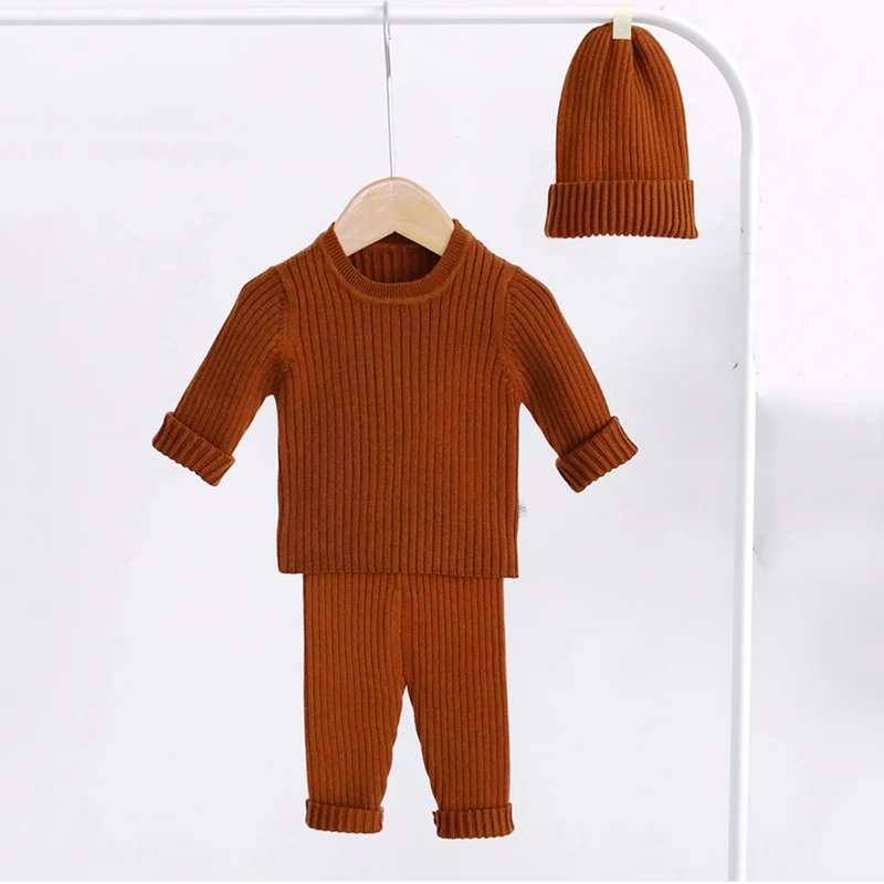 
Wholesale baby sweater suit winter solid color warm knitted suit 