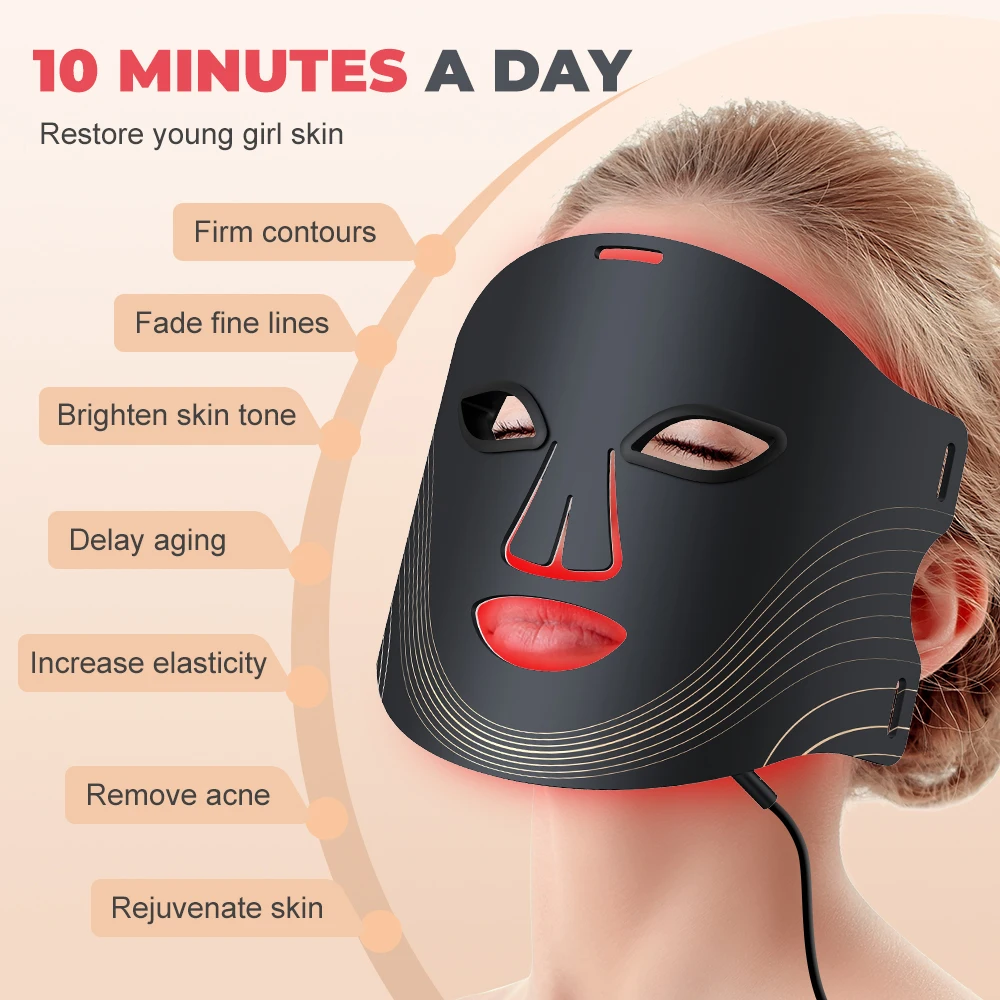 Anti aging 7 colors photon red light therapy facial beauty mask silicone face led mask