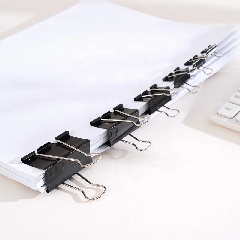 Office supplies black metal folder School Stationery Paper Document Grip Clamps Binder Clips Multiple specifications