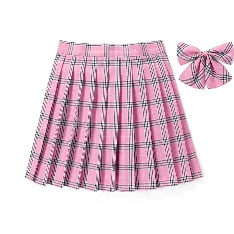 Skirt for kid girls school uniform bottom teen toddlers skirt pleated plaid zipper up plus size back to school with bow tie