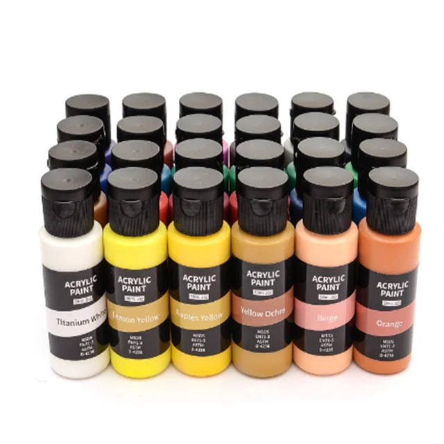 New Arrival Popular Eco-friendly Custom Logo Design 24 Colors 2 OZ 60 ml Plastic Bottled Acrylic Paint Set