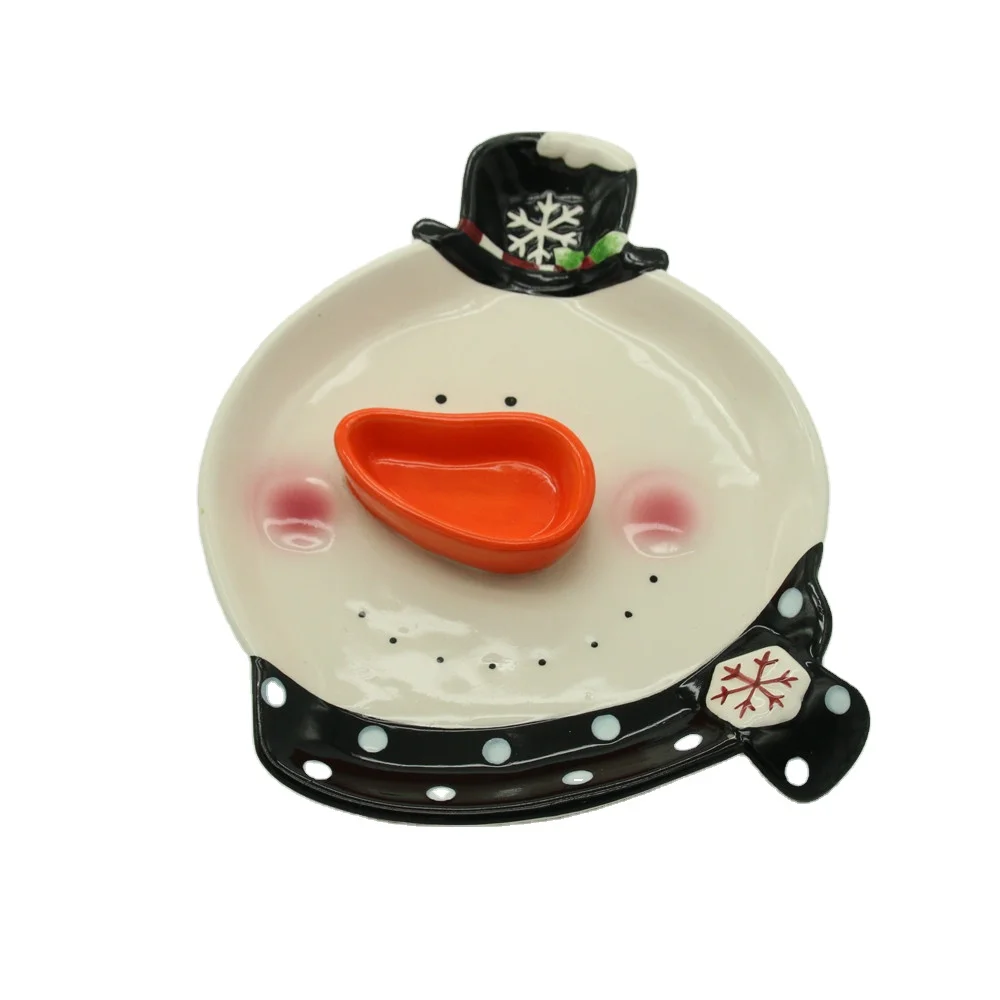 Wholesale ceramic plates christmas snowman food plate dish with high quality holiday decoration