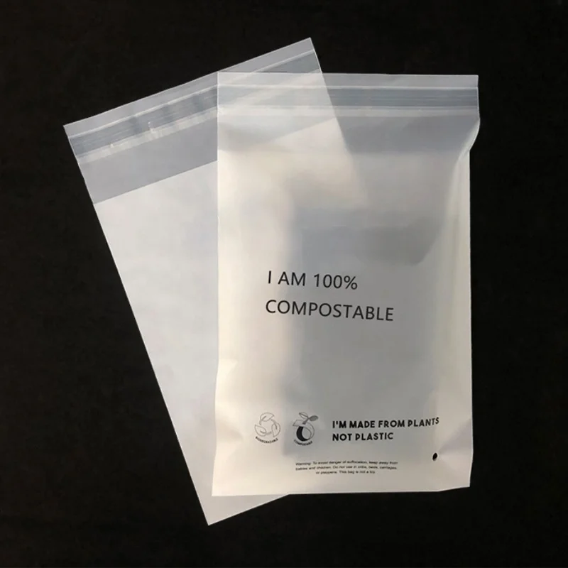 small biodegradable compost plastic bags eco friendly PLA corn starch self adhesive packaging compostable bags